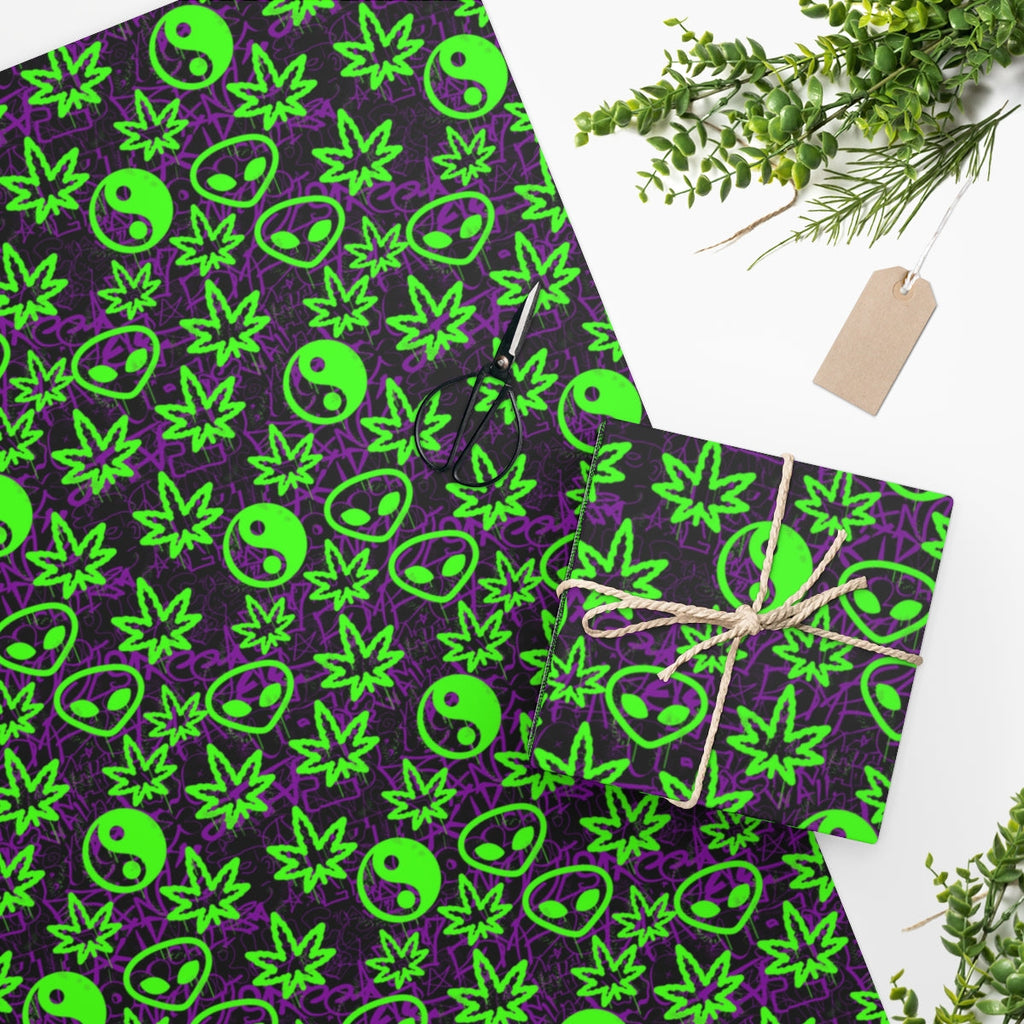 Awesome Graffiti - Weed Leaf- Alien - Yin Yang Wrapping Paper