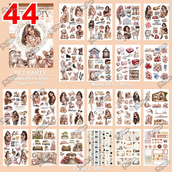 20Sheets Christmas Sticker Scrapbooking Sticker Book Girls Cute Animal Pirate Paper Sticker PET Washi Stickers Diary Planner