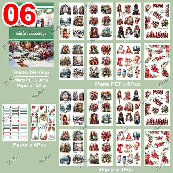 20Sheets Christmas Sticker Scrapbooking Sticker Book Girls Cute Animal Pirate Paper Sticker PET Washi Stickers Diary Planner