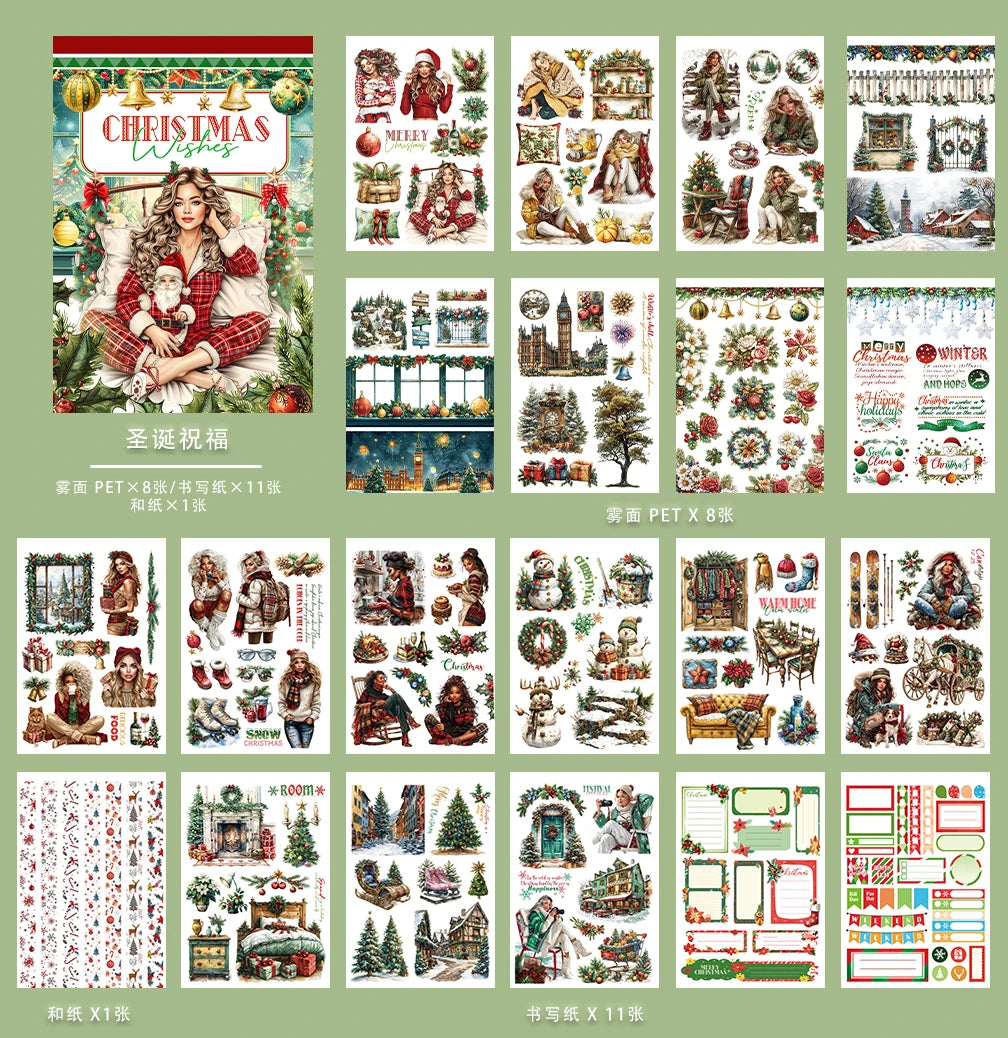 20Sheets Christmas Sticker Scrapbooking Sticker Book Girls Cute Animal Pirate Paper Sticker PET Washi Stickers Diary Planner