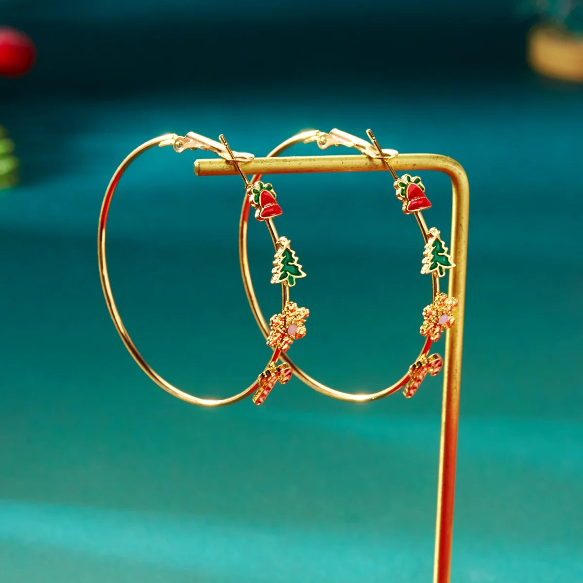 Exaggerated Christmas Bell Tree Snowflake Crutch Hoop Drop Earrings Round Circle Holiday Dangle Earring For Women Men Jewelry