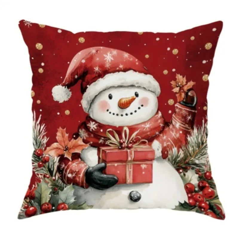 Christmas pillow cover 18x18 inches Soft skin-friendly Santa Claus snowman wreath Creative pattern Sofa home decoration