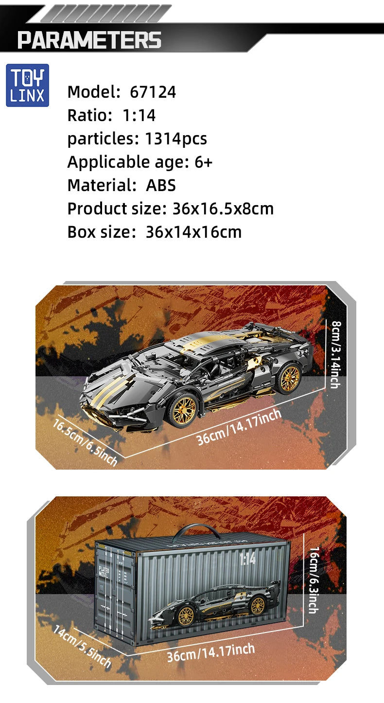 ToylinX 1:14 Supercar Building Block Toy Optional Power Group 14+ Technology Design Christmas Gift for Adults and Kids With Box