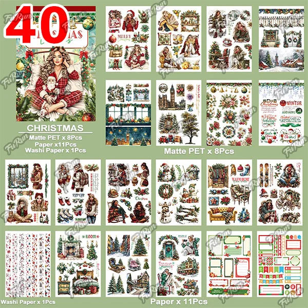 20Sheets Christmas Sticker Scrapbooking Sticker Book Girls Cute Animal Pirate Paper Sticker PET Washi Stickers Diary Planner