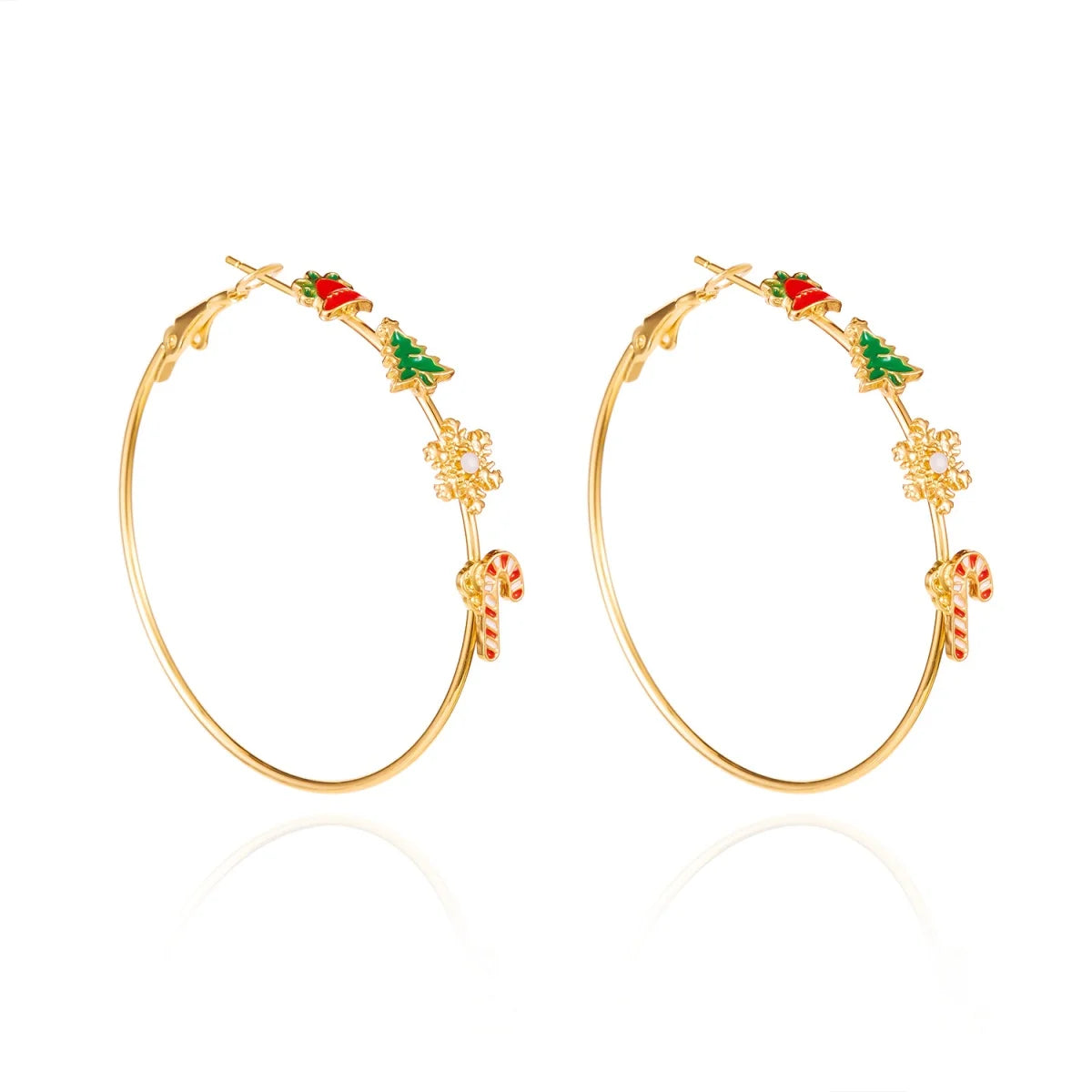 Exaggerated Christmas Bell Tree Snowflake Crutch Hoop Drop Earrings Round Circle Holiday Dangle Earring For Women Men Jewelry