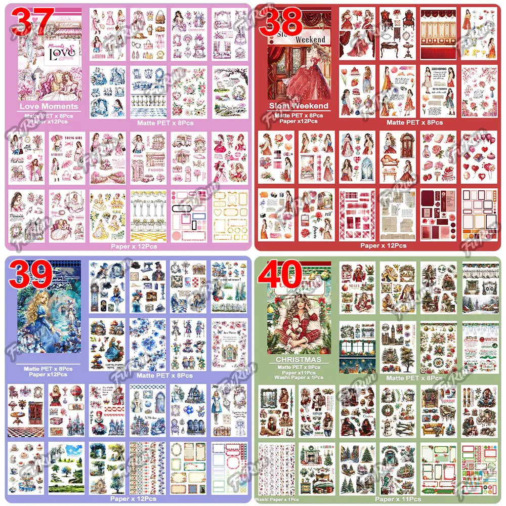 20Sheets Christmas Sticker Scrapbooking Sticker Book Girls Cute Animal Pirate Paper Sticker PET Washi Stickers Diary Planner