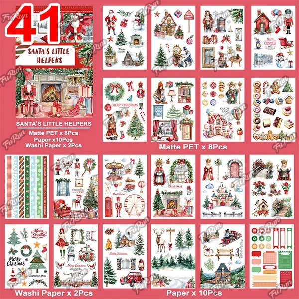 20Sheets Christmas Sticker Scrapbooking Sticker Book Girls Cute Animal Pirate Paper Sticker PET Washi Stickers Diary Planner