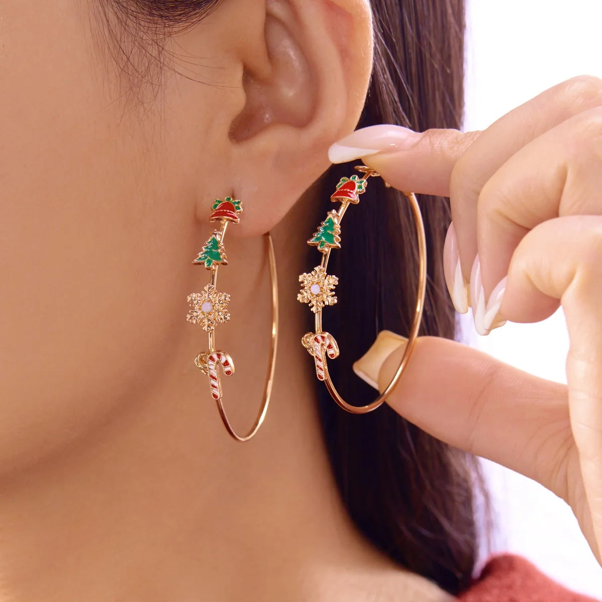 Exaggerated Christmas Bell Tree Snowflake Crutch Hoop Drop Earrings Round Circle Holiday Dangle Earring For Women Men Jewelry