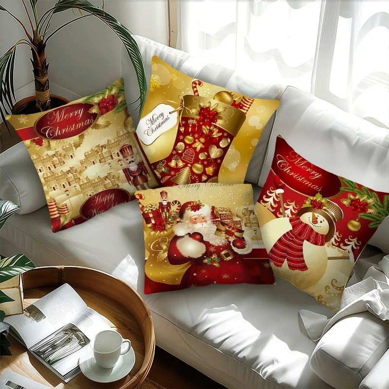 Christmas pillow cover 18x18 inches Soft skin-friendly Santa Claus snowman wreath Creative pattern Sofa home decoration
