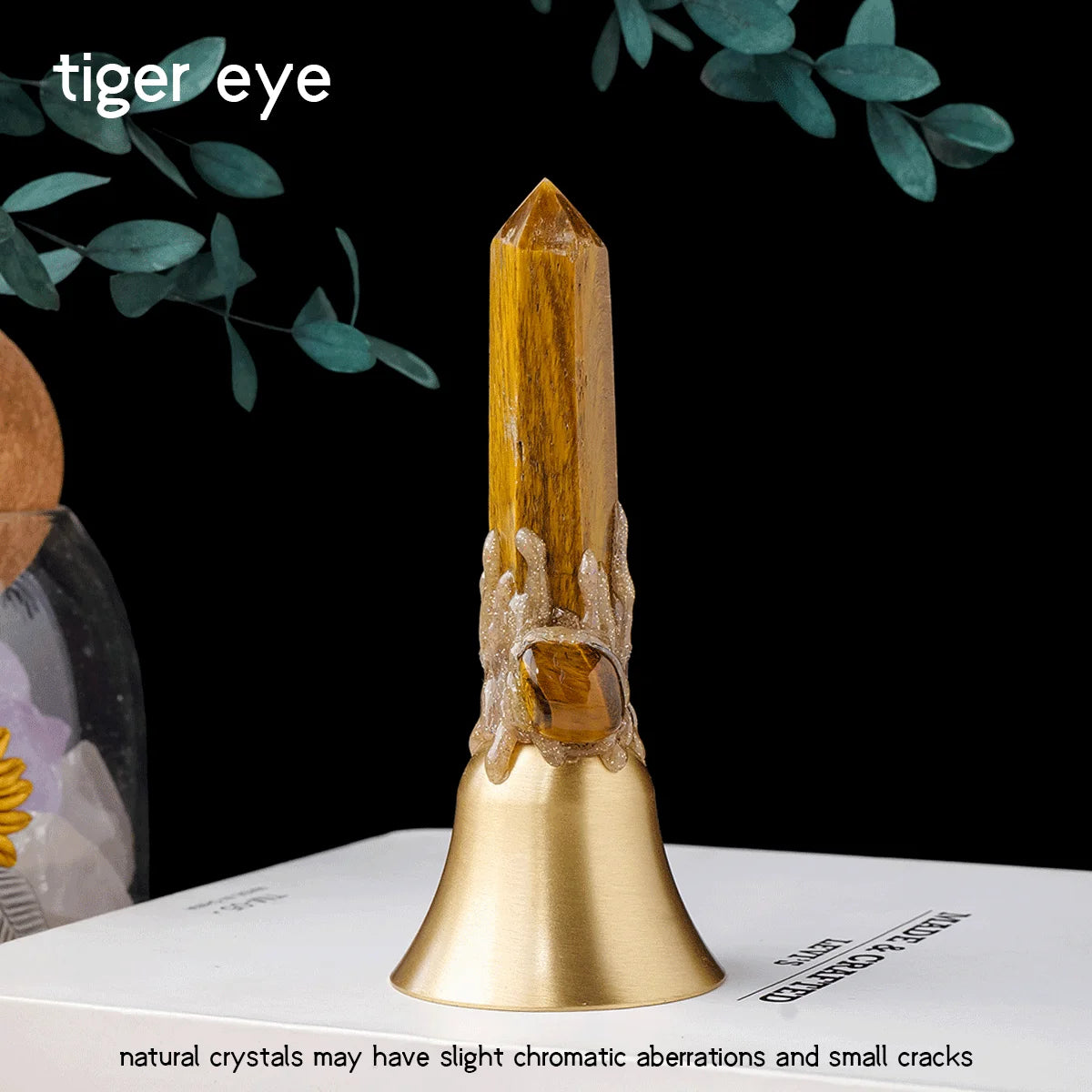 1pc Natural Crystal point Hand Brass Bells Copper Bell For Bed Call Remind Class Home Decoration Christmas Bell Gifts Souveni