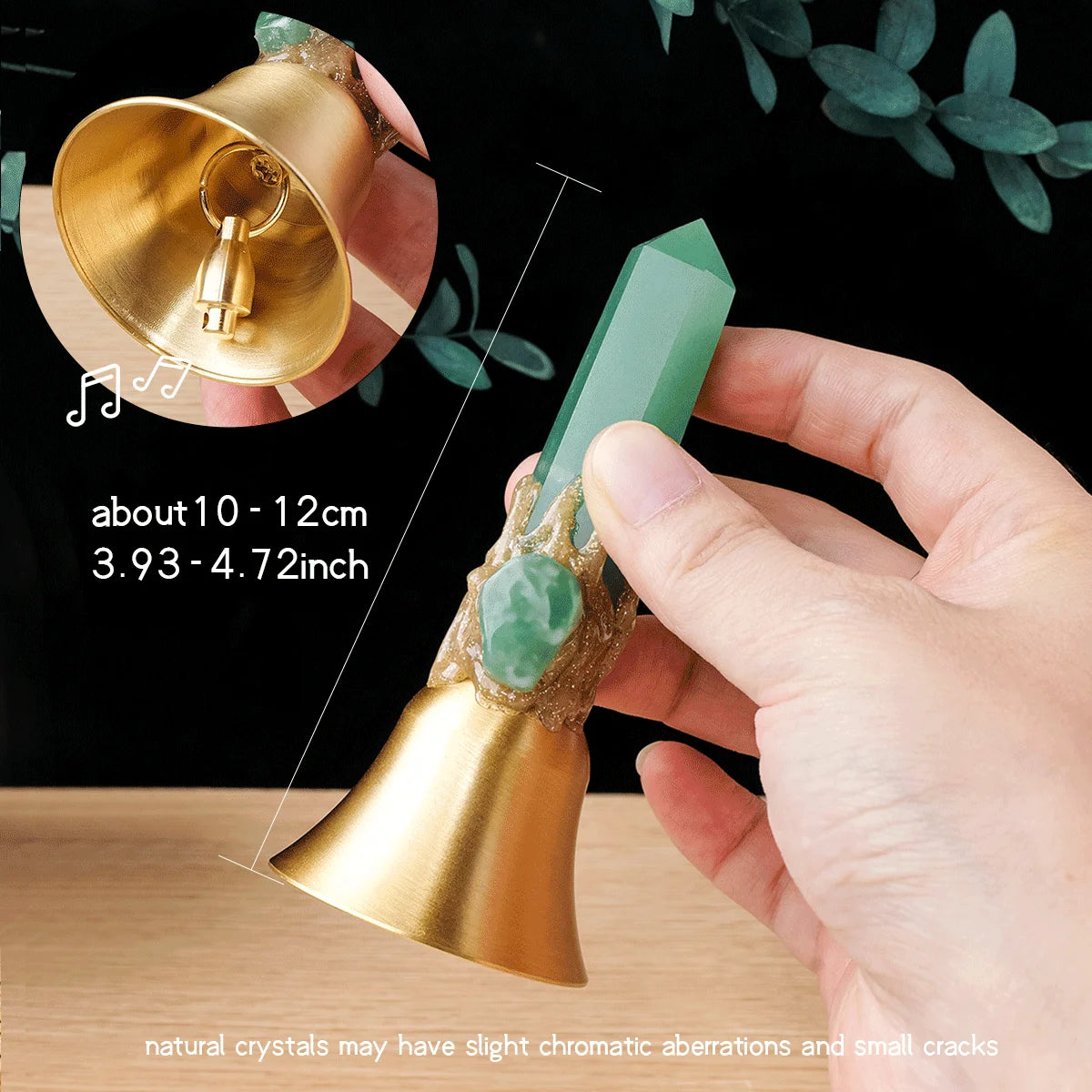 1pc Natural Crystal point Hand Brass Bells Copper Bell For Bed Call Remind Class Home Decoration Christmas Bell Gifts Souveni