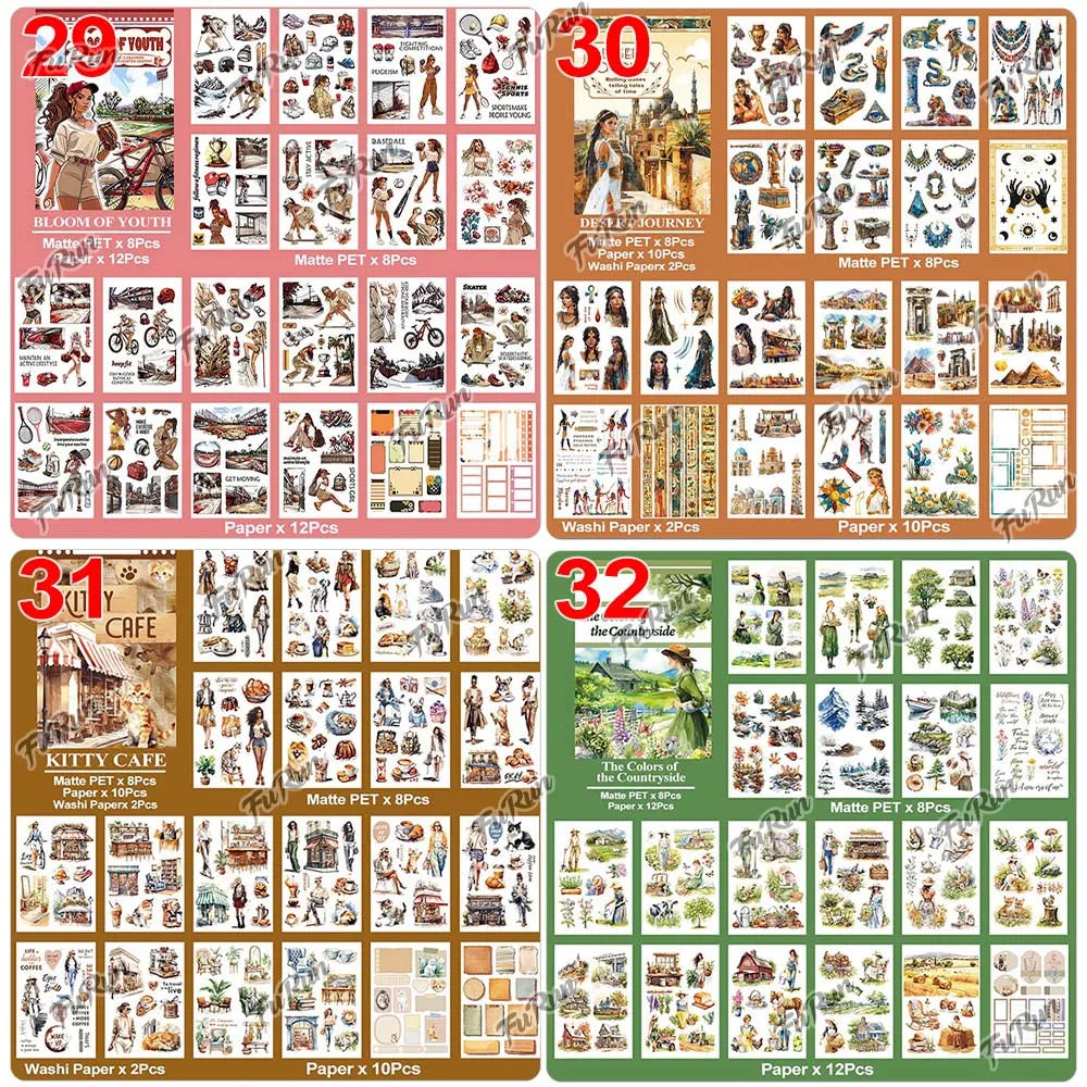 20Sheets Christmas Sticker Scrapbooking Sticker Book Girls Cute Animal Pirate Paper Sticker PET Washi Stickers Diary Planner