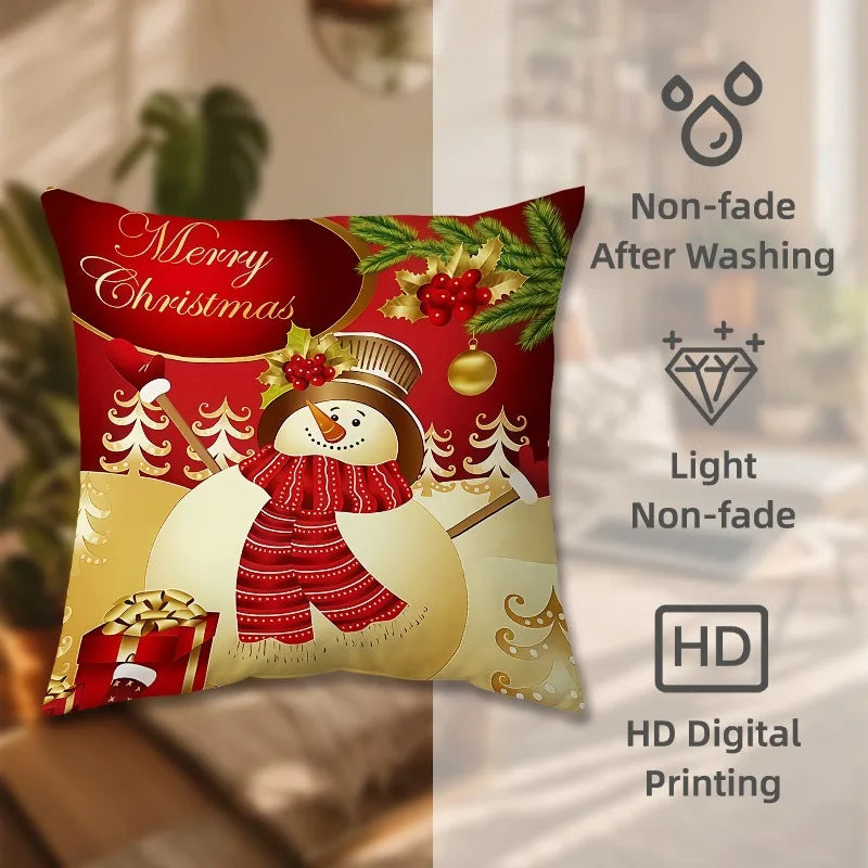 Christmas pillow cover 18x18 inches Soft skin-friendly Santa Claus snowman wreath Creative pattern Sofa home decoration