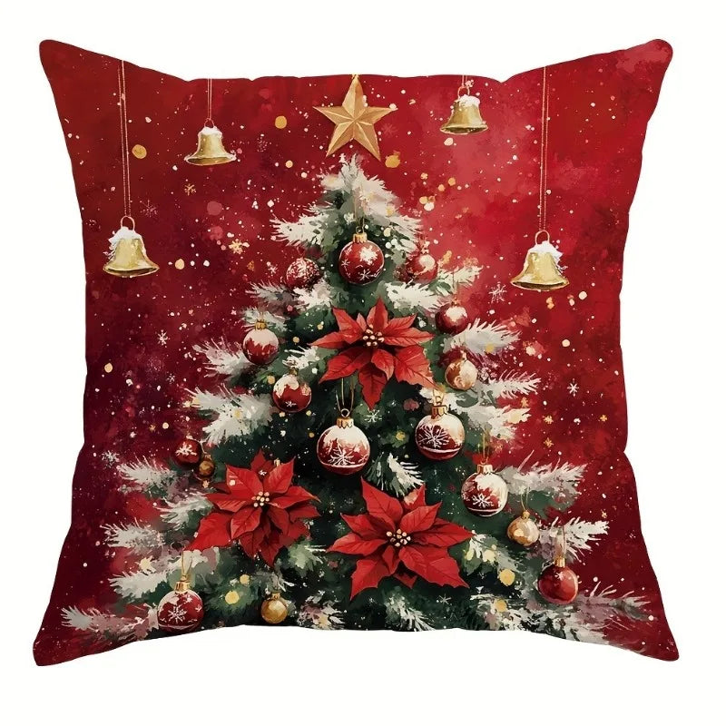 Christmas pillow cover 18x18 inches Soft skin-friendly Santa Claus snowman wreath Creative pattern Sofa home decoration