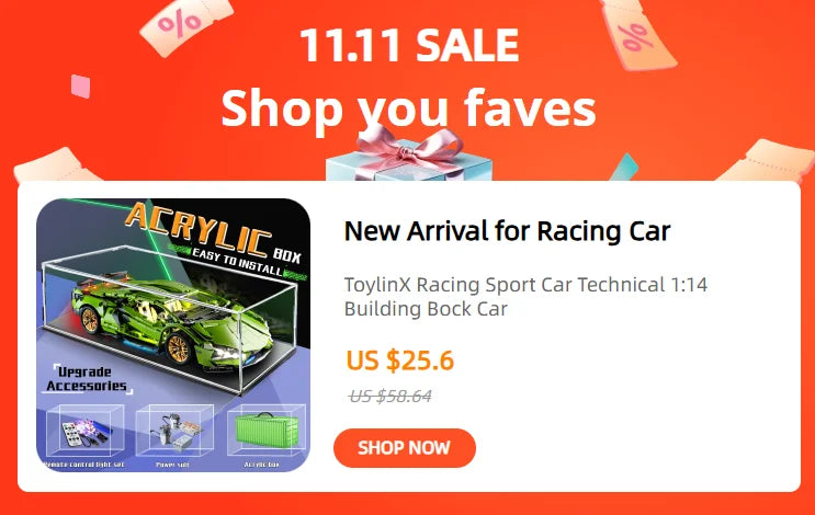 ToylinX 1:14 Supercar Building Block Toy Optional Power Group 14+ Technology Design Christmas Gift for Adults and Kids With Box