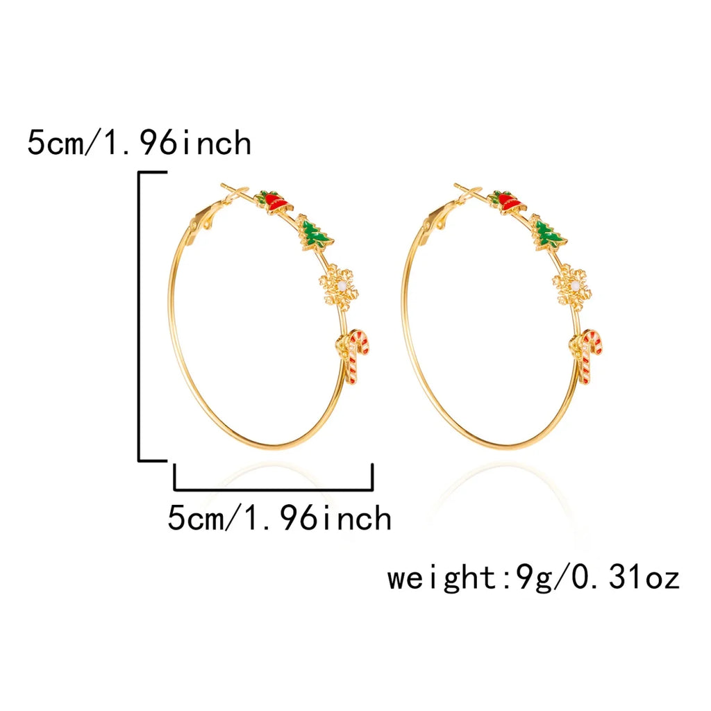 Exaggerated Christmas Bell Tree Snowflake Crutch Hoop Drop Earrings Round Circle Holiday Dangle Earring For Women Men Jewelry