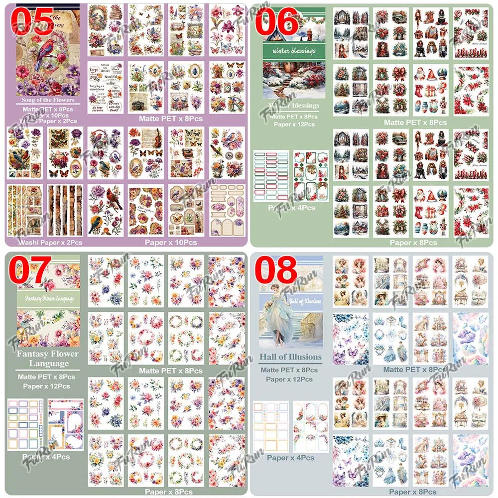 20Sheets Christmas Sticker Scrapbooking Sticker Book Girls Cute Animal Pirate Paper Sticker PET Washi Stickers Diary Planner