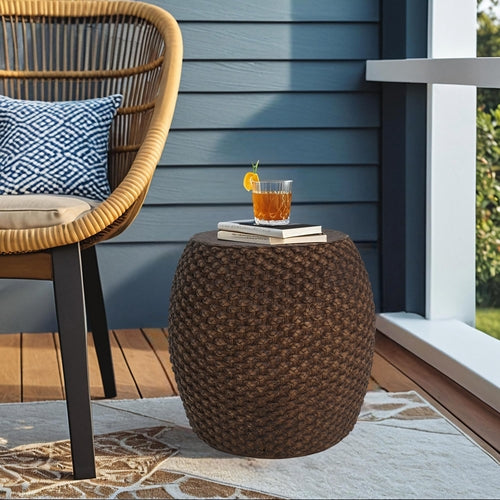 Faux Rattan Side Table for Both Indoor and Outdoor Use, Handmade MgO,